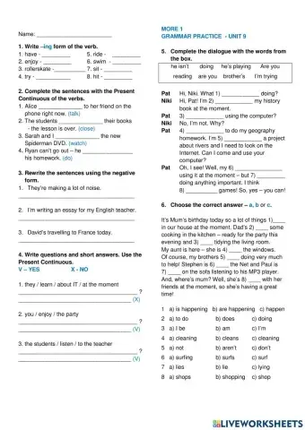 More 1 - UNIT 9 Grammar revision