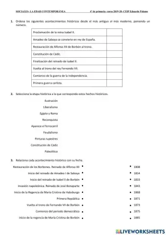 La Edad Contemporánea- Ficha