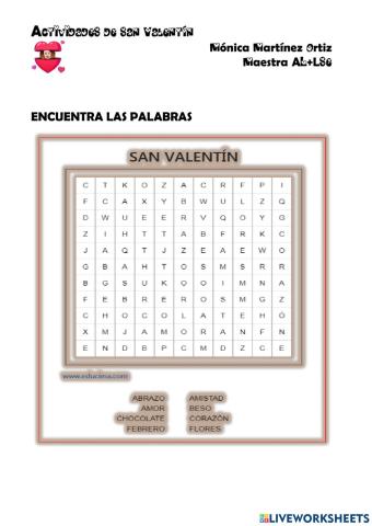 Sopa de Letras San Valentín