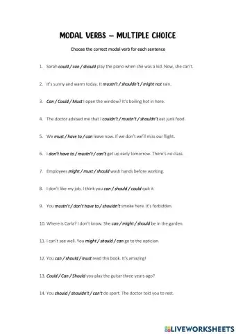 Modal Verbs Multiple Choice