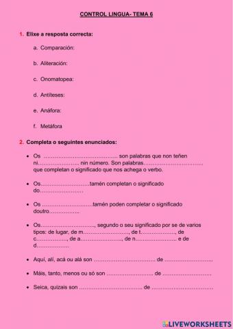 Control lingua galega tema 6