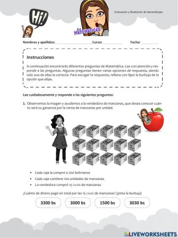 Evaluacion Matematicas 5to grado