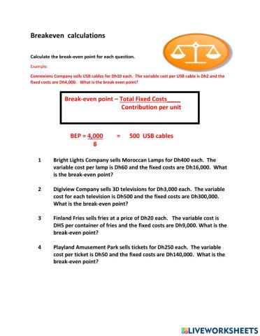 Break even calculations