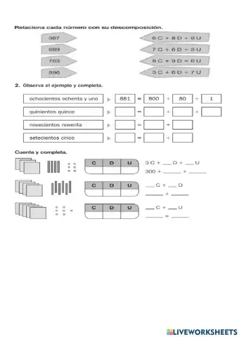 Descomposición números de 3 cifras sencilla