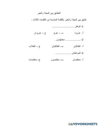 التطابق بين المبتدأ والخبر
