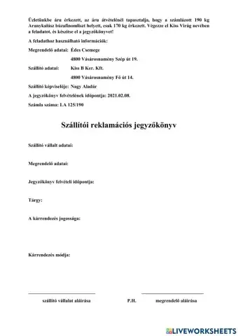 Szállítói reklamáció