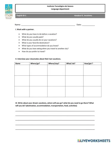 Handout 6. Vacations