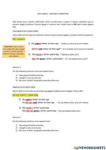 Past simple - sentence formation