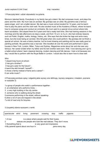 Junior Explorer 6 test unit 3