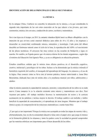 Identificación ideas principales y secundarias