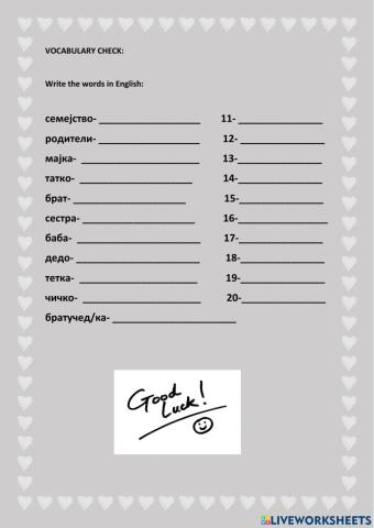 Vocabulary check: Family and numbers 11-20