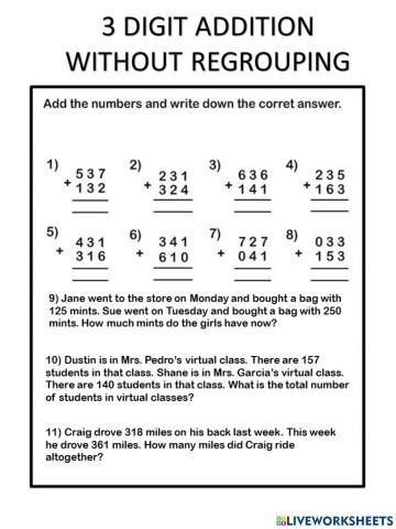 Addition without regrouping