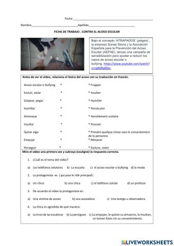 Ficha de trabajo del video Atrapados