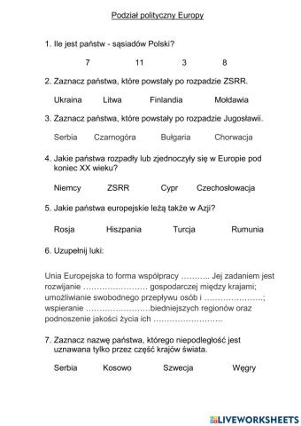 Geografia - Podział polityczny Europy