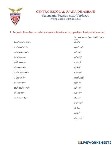 Trinomio cuadrado perfecto