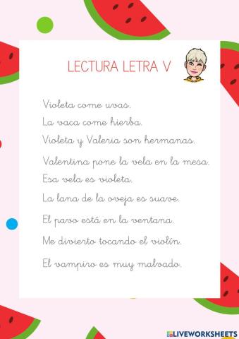 Lectura letra v