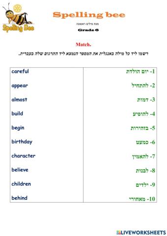 Spelling bee vocabulary group one