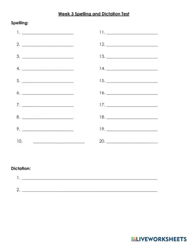 Week 3 Spelling Test