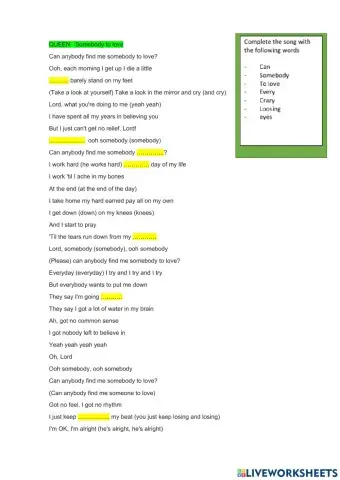 Queen Somebody to love