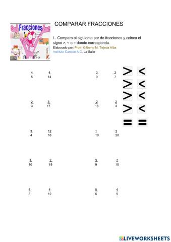 Comparación de fracciones.