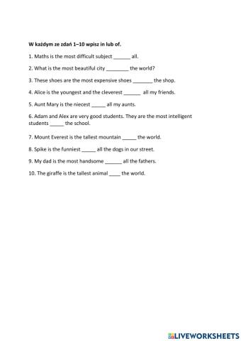 Przyimki in i of : stopień najwyższy