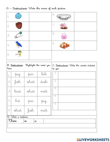 Lesson 3: words with short i exercises