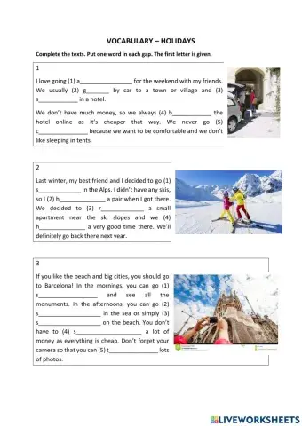 2A Vocabulary Holidays