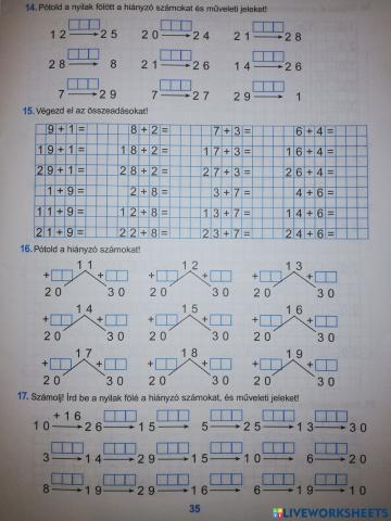 Összeadás. kivonás 30-ig, tizesátlépés nélkül