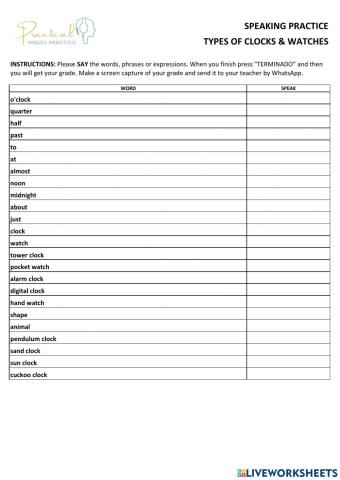 Speaking practice - types of clock & watches