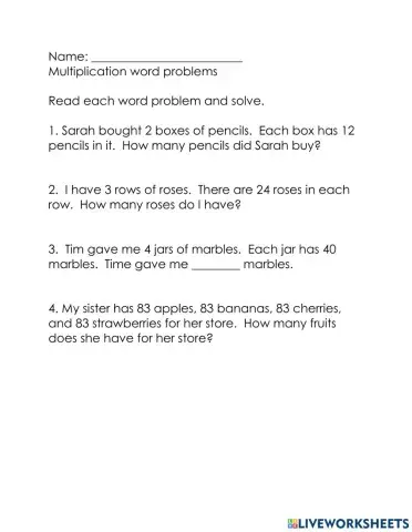 Multiplication Word Problems