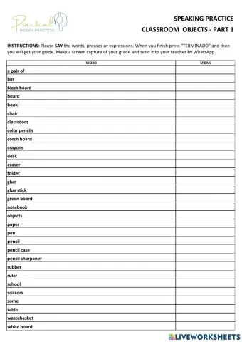 Speaking practice - classroom objects - part 1
