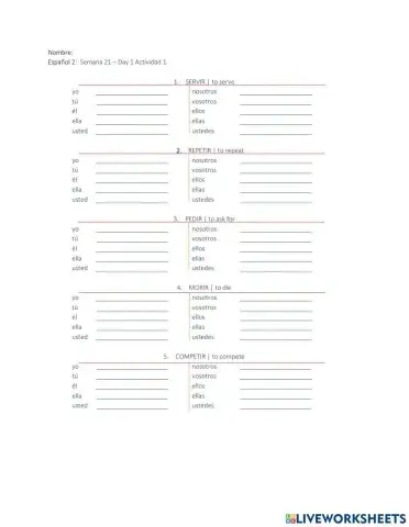Preterite Stem Changing Verbs Wk 21 Activity 2