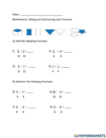Adding and Subtracting Like Fractions