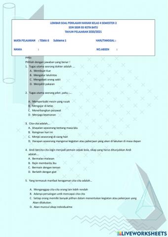 Penilaian Harian Tema 6 Subtema1