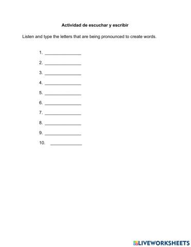 Dictado: Palabras-el alfabeto