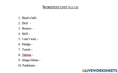 Wordtest Unit 9 (1-15)