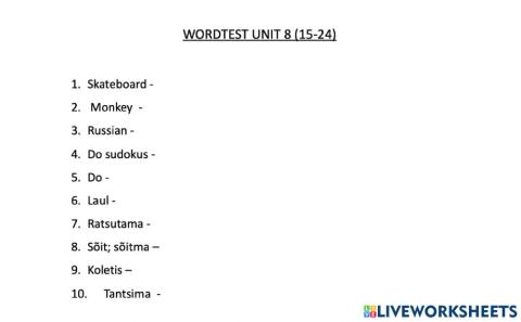Wordtest Unit 8 (15-24)