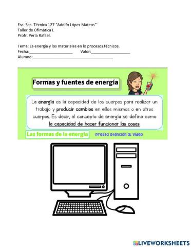 Los materiales y energía en los procesos técnicos