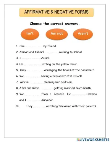 Affirmation & Negative Form ( am not, isn't, aren't)