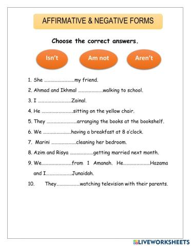 Affirmation & Negative Form ( am not, isn't, aren't)