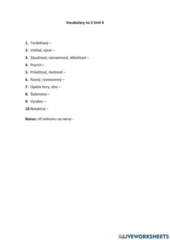 Kvarta Vocabulary no 2 Unit 4