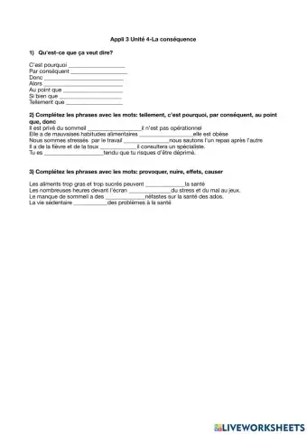 Appli 3 unité 4 la conséquence