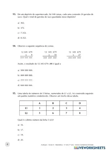 Avaliação diagnóstica 8 ano