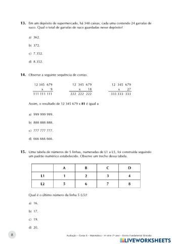 Avaliação diagnóstica 8 ano