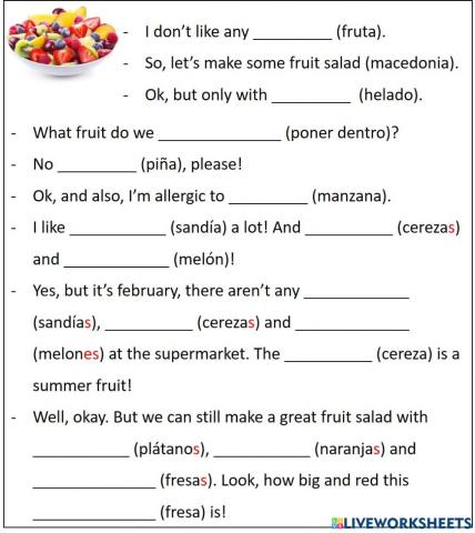 Vocab Fruit 3ero Primaria (singular - plural)