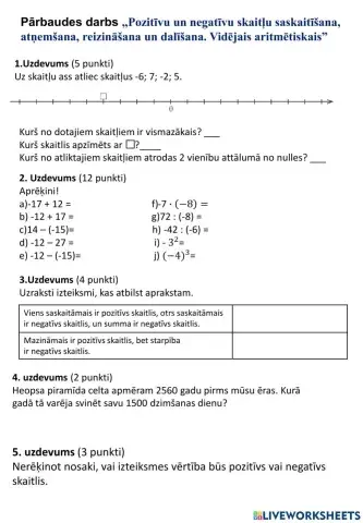 Pārbaudes darbs 6.klasei -