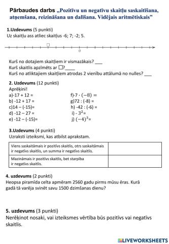 Pārbaudes darbs 6.klasei -