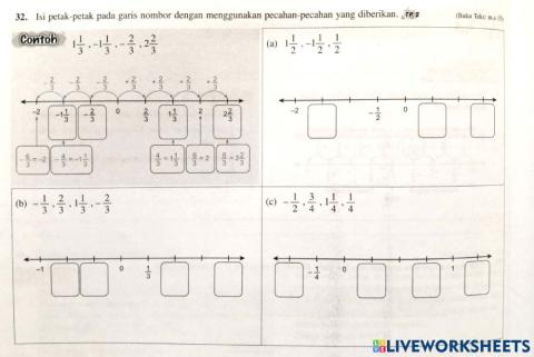 Susunan pecahan pada garis nombor
