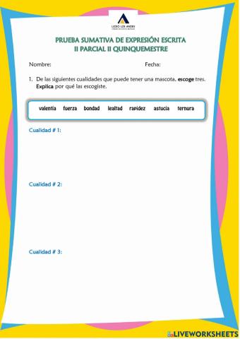 Prueba Sumativa de Expresión Escrita IIP IIQ