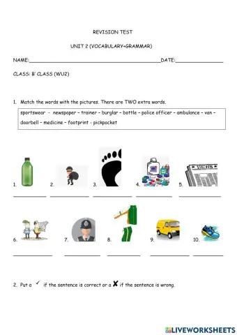 Revision test : unit 2, b' class